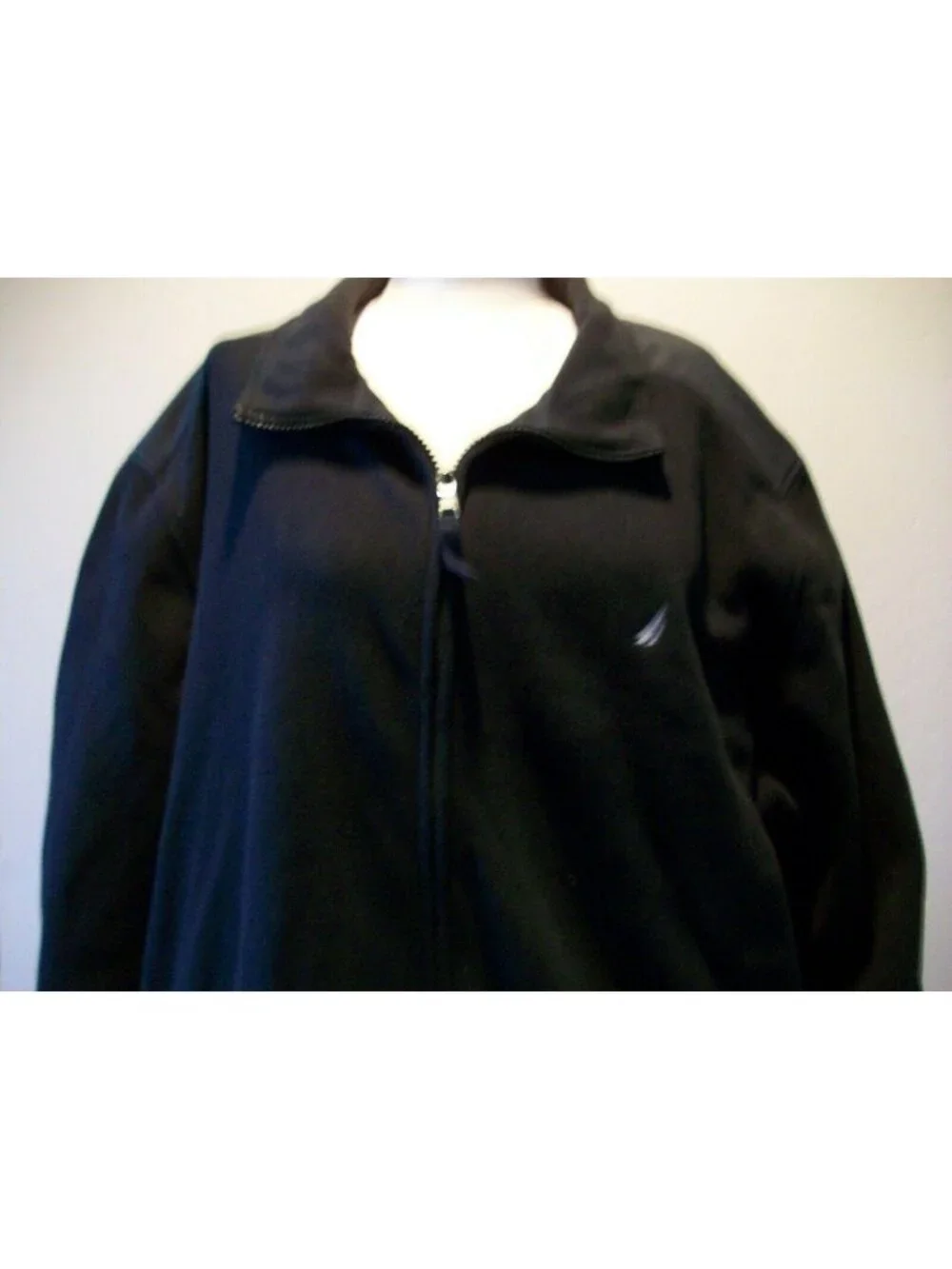 Nautica Mens Black Fleece Zip Jacket Light Stand Up Collar Fall Size XL Ex Large